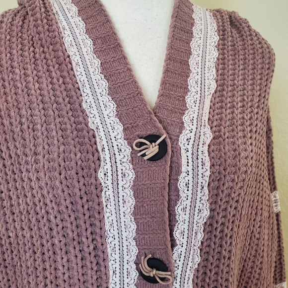 POL CABLE KNIT LACE DETAIL BOW BUTTON CARDIGAN! Size Small. - Picture 8 of 12